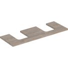 Blat pod umywalkę one z wycięciem, do umywalki nablatowej w kształcie misy: b=133.8cm, orzech włoski hickory, melamina, struktura drewna, przekrój=lewa i prawa strona