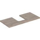 Blat pod umywalkę one z wycięciem, do umywalki nablatowej w kształcie misy: b=104.2cm, orzech włoski hickory, melamina, struktura drewna, przekrój=na środku