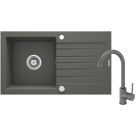 Zlew zorba antracyt granit 1k z/o 760x440x160, 3,5" + osprzęt space-saver + bateria nemezja z wylewką "u"