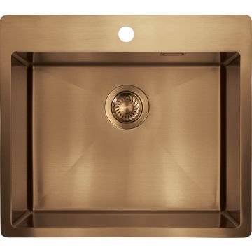 Zlew olfato precious brąz szczotkowany 1k b/o, 550x505x200, 3,5" + osprzęt space-saver