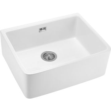 Zlew sabor ceramiczny z kołnierzem biały 1k b/o 595x475x220, 3,5" + osprzęt space-saver