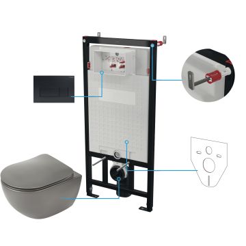 Miska wisząca peonia antracyt/titanium + deska + stelaż + przycisk nero