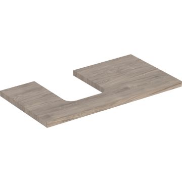Blat pod umywalkę one z wycięciem, do umywalki nablatowej w kształcie misy: b=89.4cm, orzech włoski hickory, melamina, struktura drewna, przekrój=lewa strona