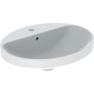 Umywalka wpuszczana w blat variform, owalna, z półką z otworem na baterię: b1=52.8cm, otwór na baterię=na środku, przelew=widoczny, biały
