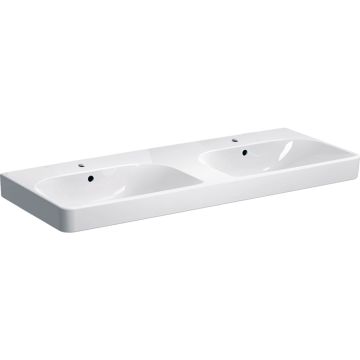 Umywalka podwójna smyle square: 120x48cm, otwór na baterię=na środku, przelew=widoczny, biały