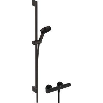 Pulsify select s system prysznicowy 105 3jet relaxation ecosmart z drążkiem 90 cm i termostatyczną baterią ecostat fine, natynkowy, czarny matowy