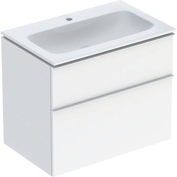 Zestaw umywalki meblowej icon slim rim, z szafką pod umywalkę, z dwoma szufladami i zestawem odpływowo-przelewowym do umywalki: b=75cm, umywalka: biały /keratect, korpus i front: biały / lakierowany na wysoki połysk, uchwyt: biały / powlekany proszko...