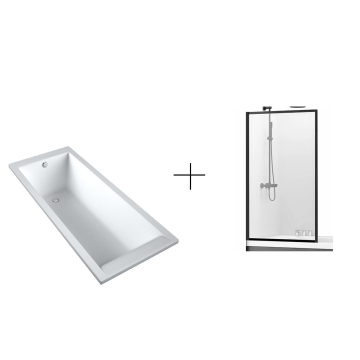 Caldo schedpol wanna akrylowa slim w technologii standardowej, laminowana 170x70x37 + parawan wannowy stały 700x1400 czarny