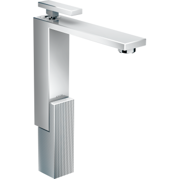 Edge bateria umywalkowa 280 do umywalek nablatowych z kompletem odpływowym push-open, szlif diamentowy chrom