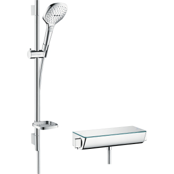 Raindance select e system prysznicowy 120 3jet z drążkiem 65 cm i termostatyczną baterią prysznicową ecostat select, natynkowy biały/chrom