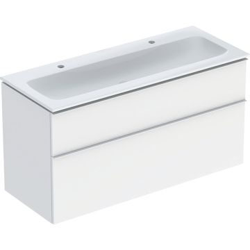Zestaw umywalki meblowej icon, slim rim, z szafką pod umywalkę, z dwoma szufladami i odpływowo-przelewowym do umywalki: b=120cm, umywalka: biały /keratect, korpus i front: biały / lakierowany matowy, uchwyt: biały / powlekany proszkowo, matowy