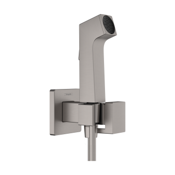 Główka prysznicowa bidette (bidetka) 1 jet e ecosmart dla wody zimnej z uchwytem i wężem prysznicowym 125 cm czarny chrom szczotkowany