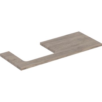 Blat pod umywalkę one z wycięciem, do prostokątnej umywalki nablatowej: b=119cm, orzech włoski hickory, przekrój=lewa strona, melamina, struktura drewna