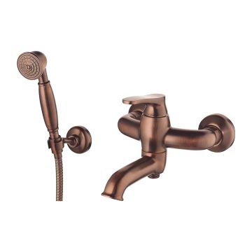 Art deco bateria wannowa z zestawem prysznicowym, miedź antyczna