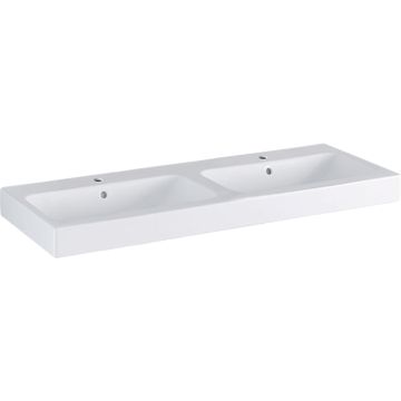 Icon umywalka podwójną, b120cm, h16cm, t48.5cm, z dwoma przelewami, z dwoma otworami na baterię, keratect