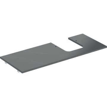 Blat pod umywalkę one z wycięciem, gres szkliwiony, do umywalki nablatowej w kształcie misy: b1=70.9cm, przekrój=prawa strona, czarny, imitacja marmuru