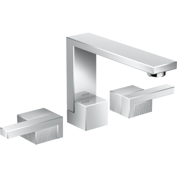 Edge 3-otworowa bateria umywalkowa 130 z kompletem odpływowym push-open, szlif diamentowy chrom