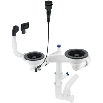 Osprzęt space-saver nero do zlew granitowych 1,5 i 2 kom 3,5" z korkiem automatycznym z przyciskiem