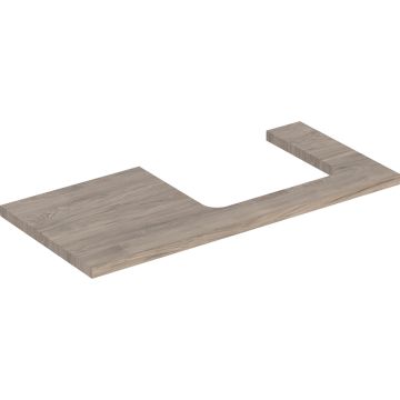 Blat pod umywalkę one z wycięciem, do prostokątnej umywalki nablatowej: b=104.2cm, orzech włoski hickory, przekrój=prawa strona, melamina, struktura drewna