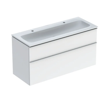 Zestaw umywalki meblowej icon, slim rim, z szafką pod umywalkę, z dwoma szufladami i odpływowo-przelewowym do umywalki: b=120cm, umywalka: biały, korpus i front: biały / lakierowany matowy, uchwyt: biały / powlekany proszkowo, matowy