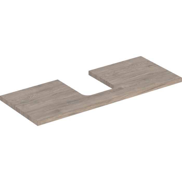 Blat pod umywalkę one z wycięciem, do umywalki nablatowej w kształcie misy: b=119cm, orzech włoski hickory, melamina, struktura drewna, przekrój=na środku