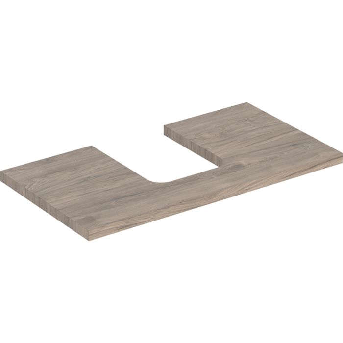 Blat pod umywalkę one z wycięciem, do umywalki nablatowej w kształcie misy: b=74.6cm, orzech włoski hickory, melamina, struktura drewna, przekrój=na środku